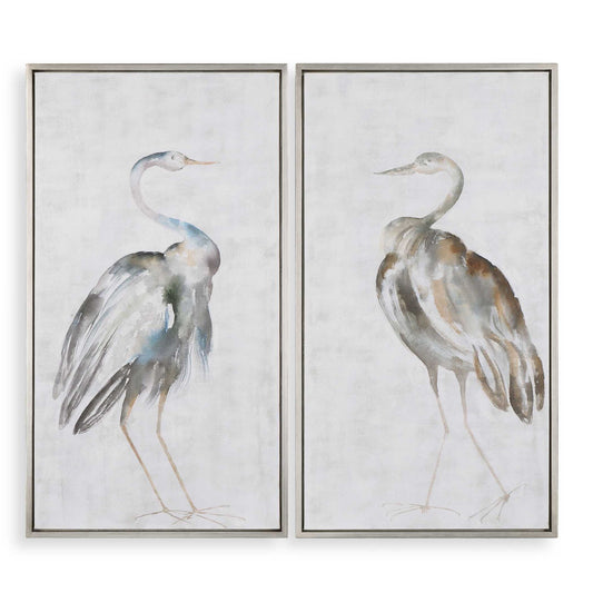 Summer Birds - Framed Art (Set of 2) - Pearl Silver