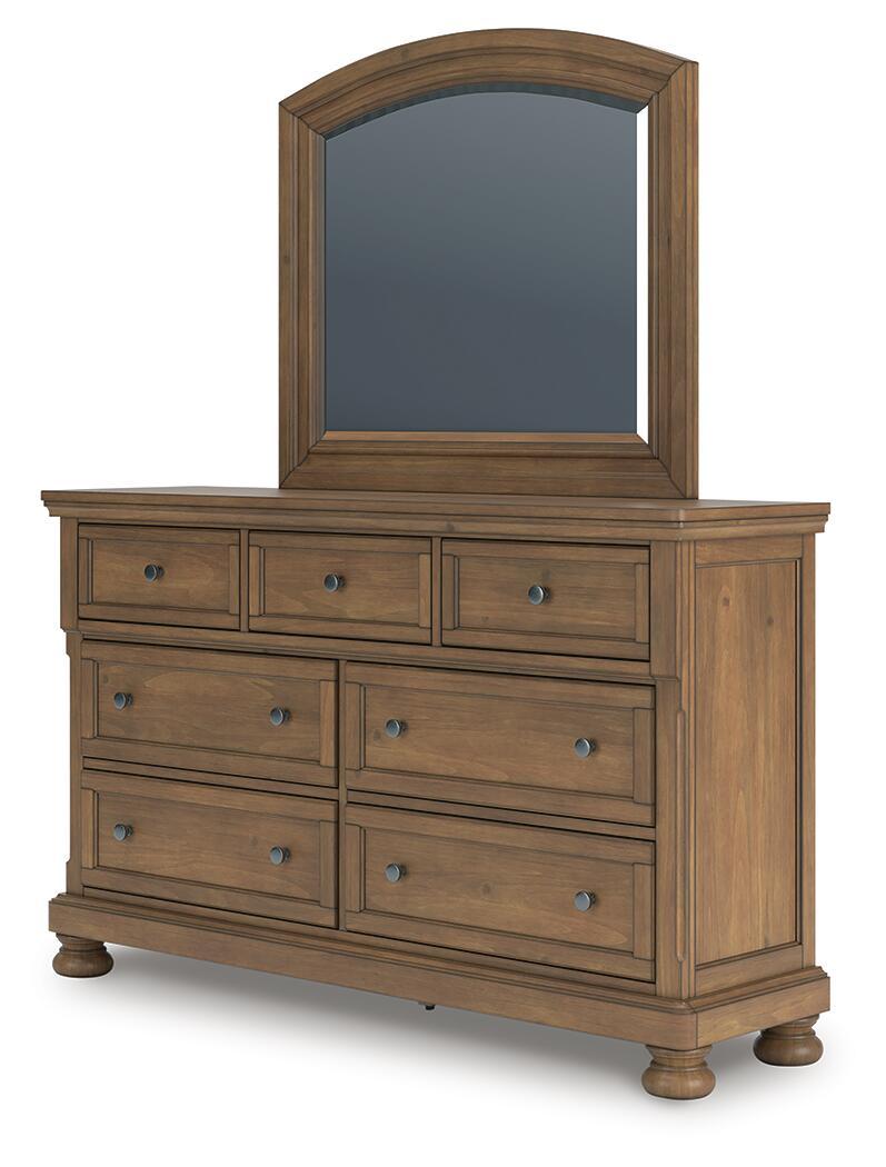 Feddinger - 5 Pc. - Queen Sleigh Storage Bed, Dresser, Mirror, Chest And Nightstand - Medium Brown