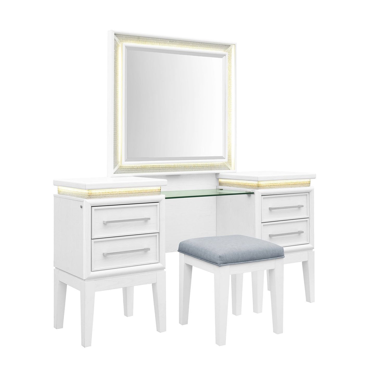 Reflections - 3 Piece Vanity Set - Pearl White & Rhinestone