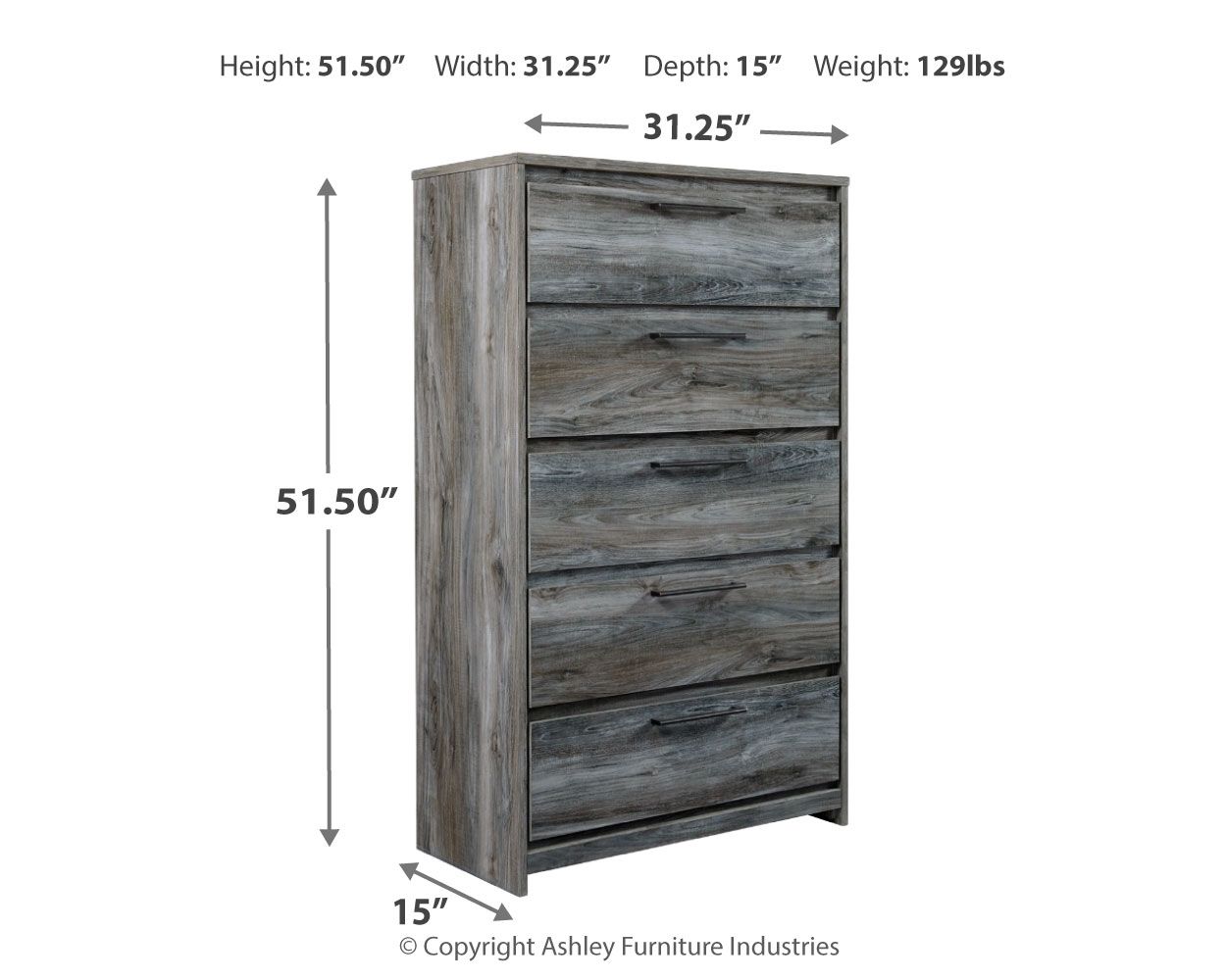 Baystorm - Five Drawer Chest - Gray