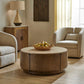 Tindall - Round Travertine Coffee Table - Brown / White / Woodtone