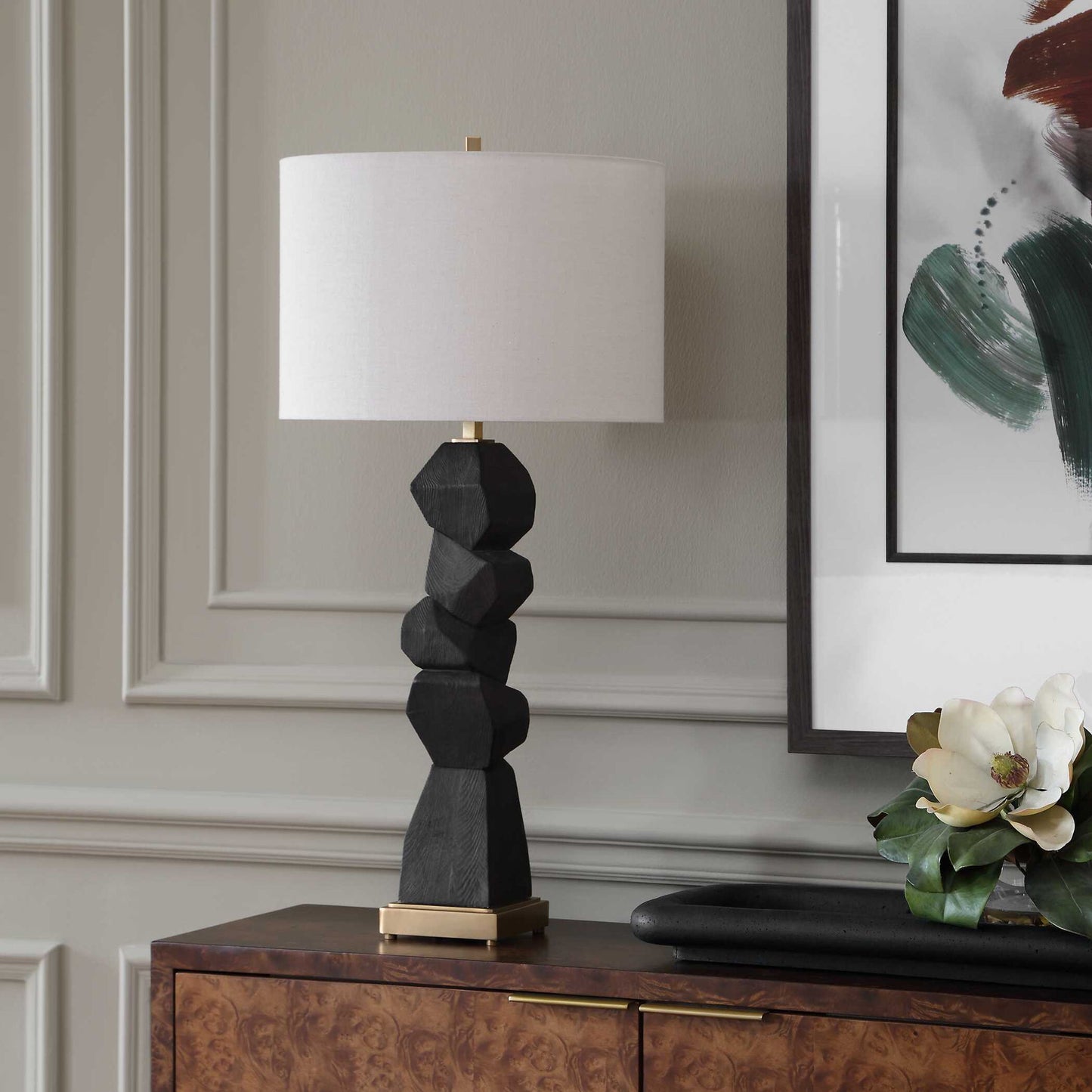 Demelo - Stacked Wood Table Lamp - Black