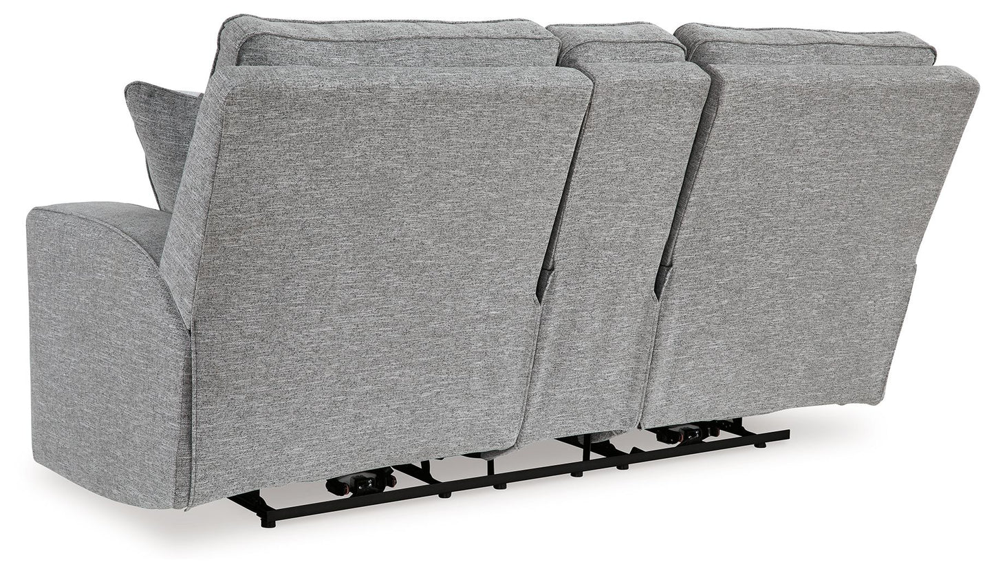 Biscoe - Power Reclining Loveseat With Console /Adj Headrest - Pewter