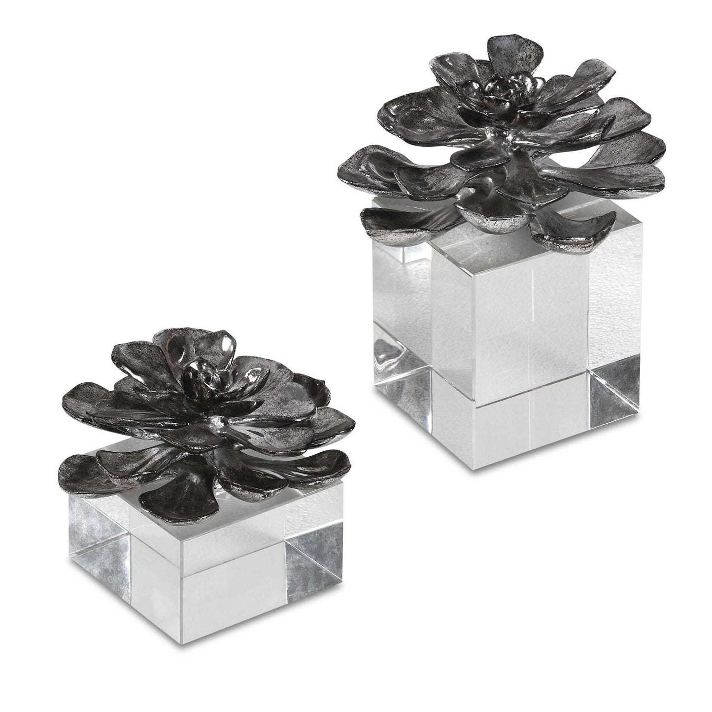 Indian Lotus - Metallic Flowers (Set of 2) - Silver