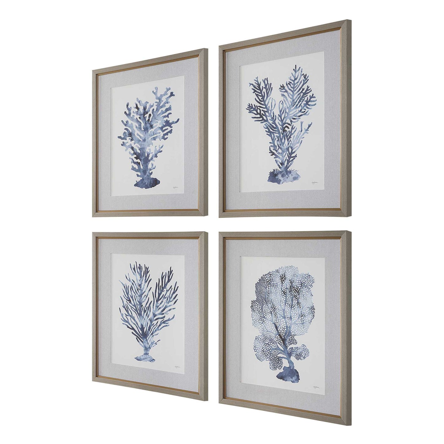 Shibori Coral - Framed Prints (Set of 4) - Light Gray
