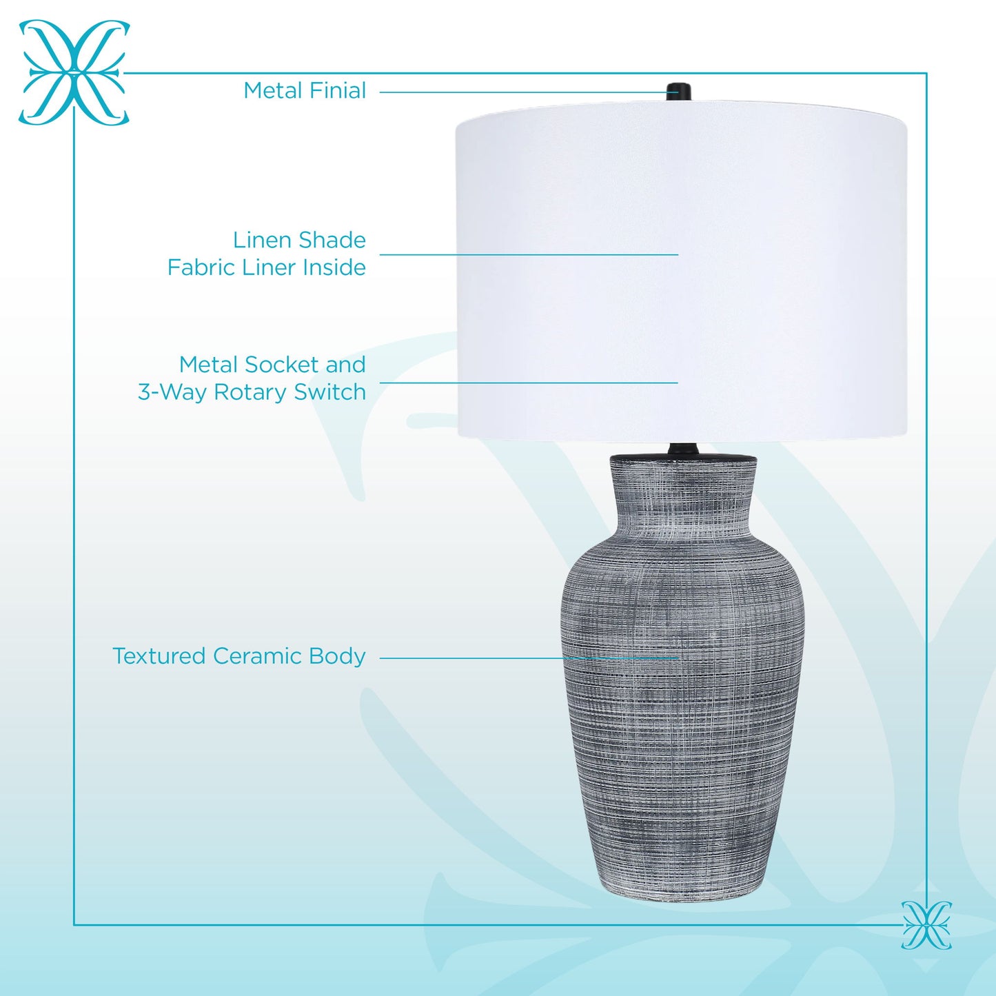 Textured Aura Textured Ceramic Table Lamp (Set of 2) - Textured Black And White Ceramic