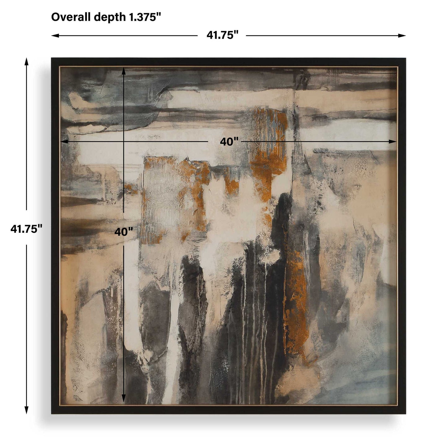 Landslide - Framed Abstract Print - Black / Brass / Gold / Gray / Orange / White / Yellow