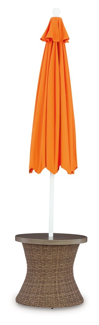 Laguna Heights - Round End Table With Umbrella Option - Beige