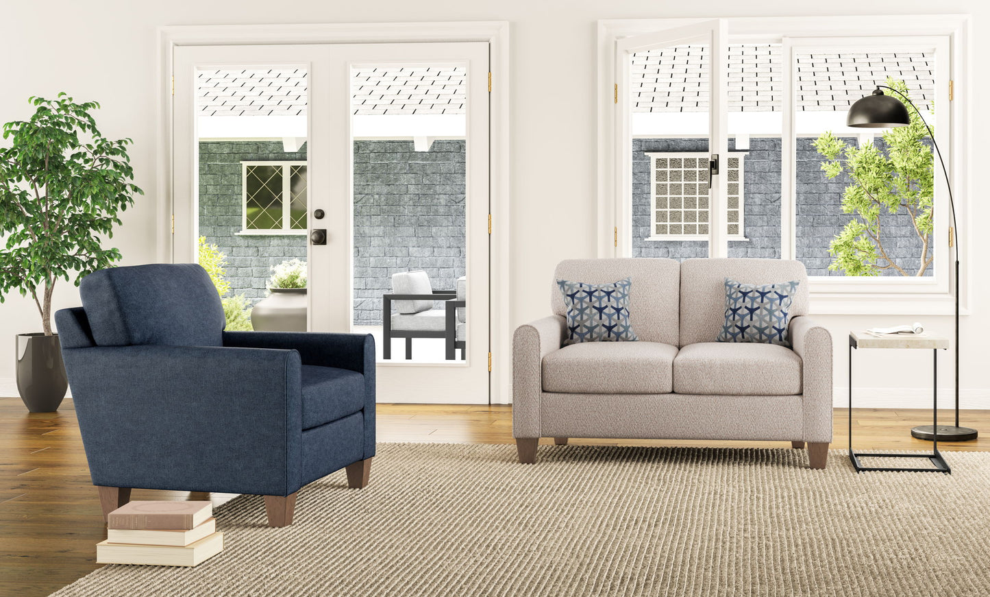 Moxy - Fabric Chair, Rounded Mailbox Arms