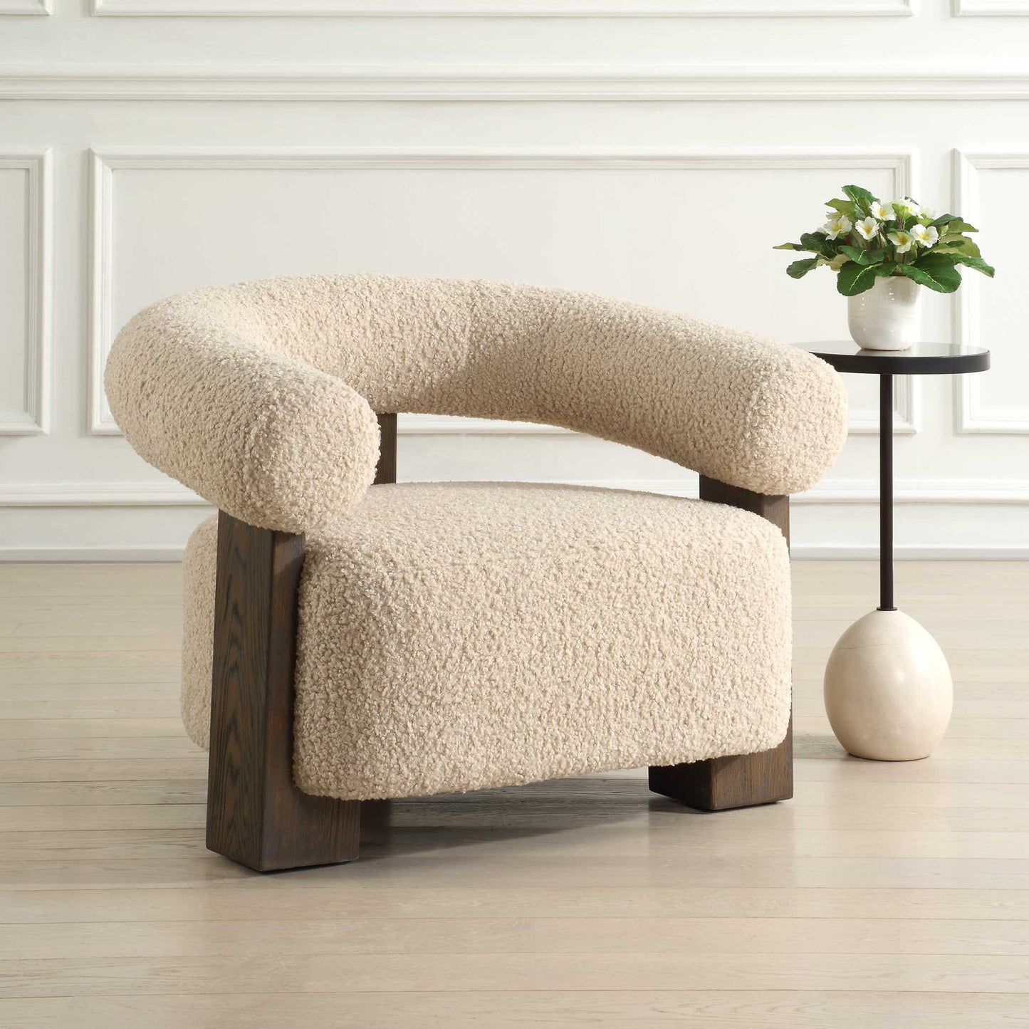 Lennox - Shearling Accent Chair - Beige / Brown