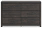 Hollivern - Six Drawer Dresser - Dark Gray