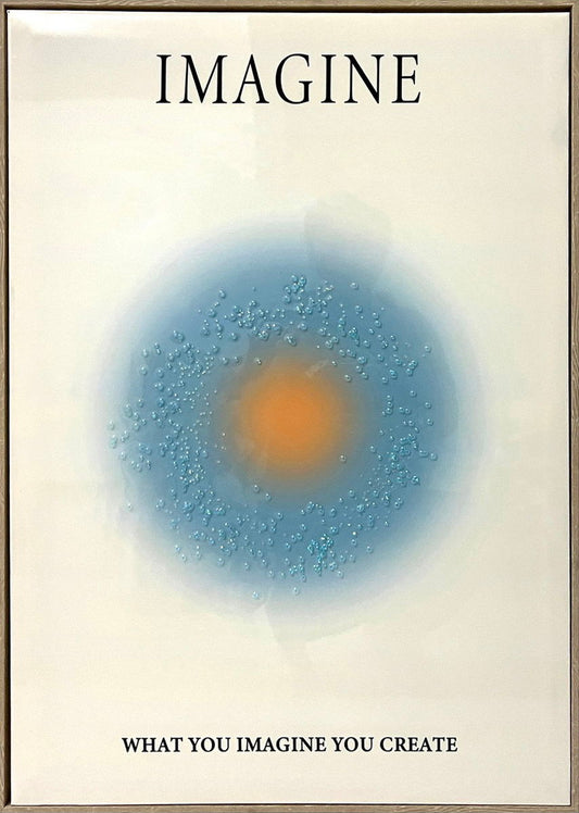 "Radiant Imagine" Hand-Embellished Canvas In Frame - Blue / Orange