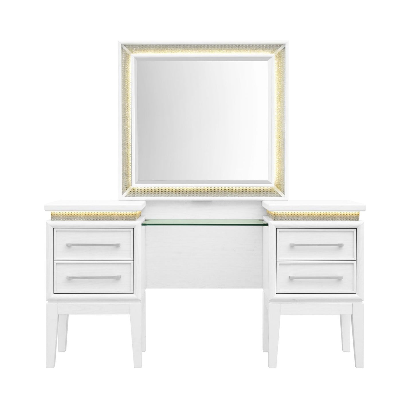 Reflections - Vanity Desk - Pearl White & Rhinestone