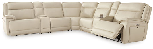 Double Deal - 7-Piece Power Reclining Sectional With 2 Consoles - Almond