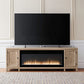 Fireplace TV Console - 82" Console With Fire FTS - Light Brown