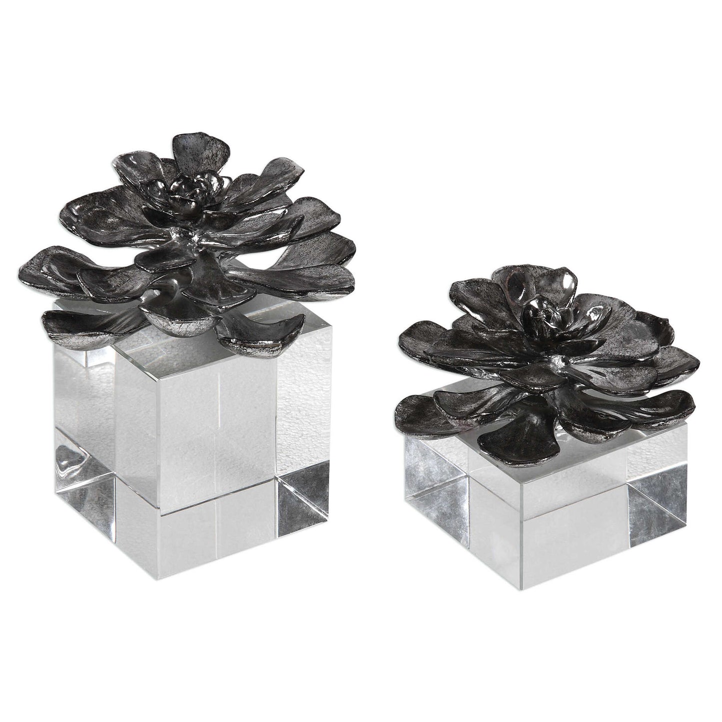 Indian Lotus - Metallic Flowers (Set of 2) - Silver
