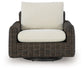 Kimora - 7 Pc. - 4-Piece Outdoor Sectional, Swivel Glider Lounge, Cocktail Table, End Table - Beige / Dark Brown
