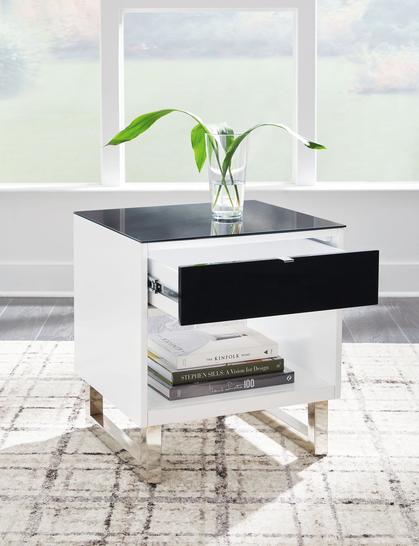 Gardoni - Rectangular End Table - White / Black