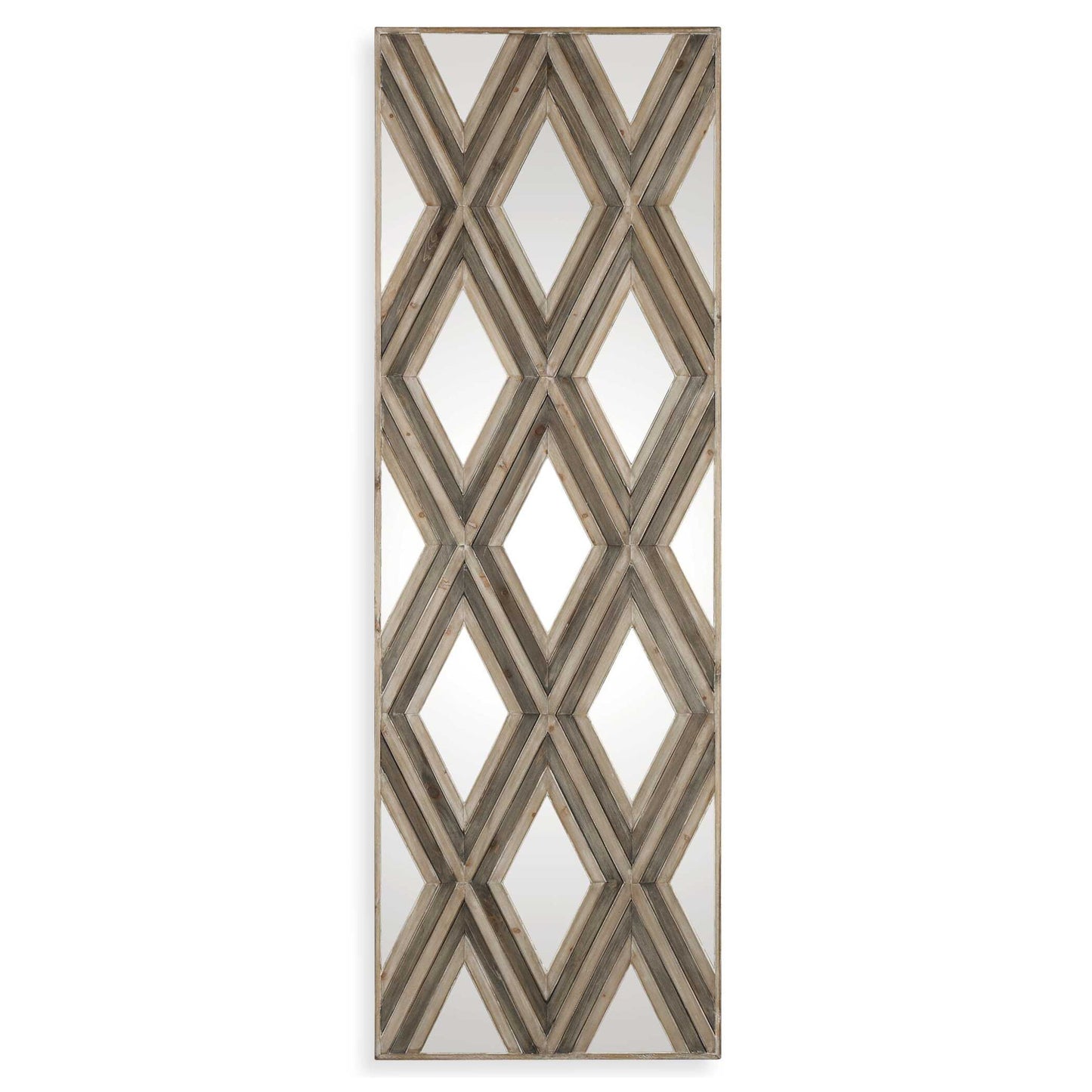 Tahira - Geometric Argyle Pattern Wall Mirror - Light Brown