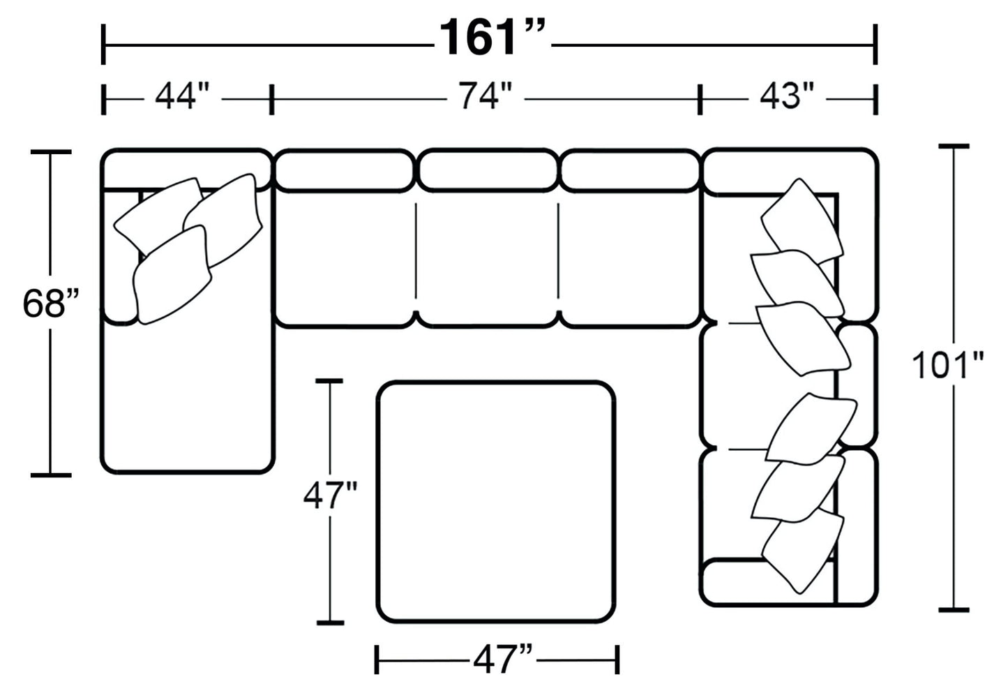 Glacier - Sectional With Cocktail Ottoman