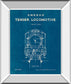 Locomotive Blueprint II By Wild Apple Portfolio - Mirror Framed Print Wall Art - Blue