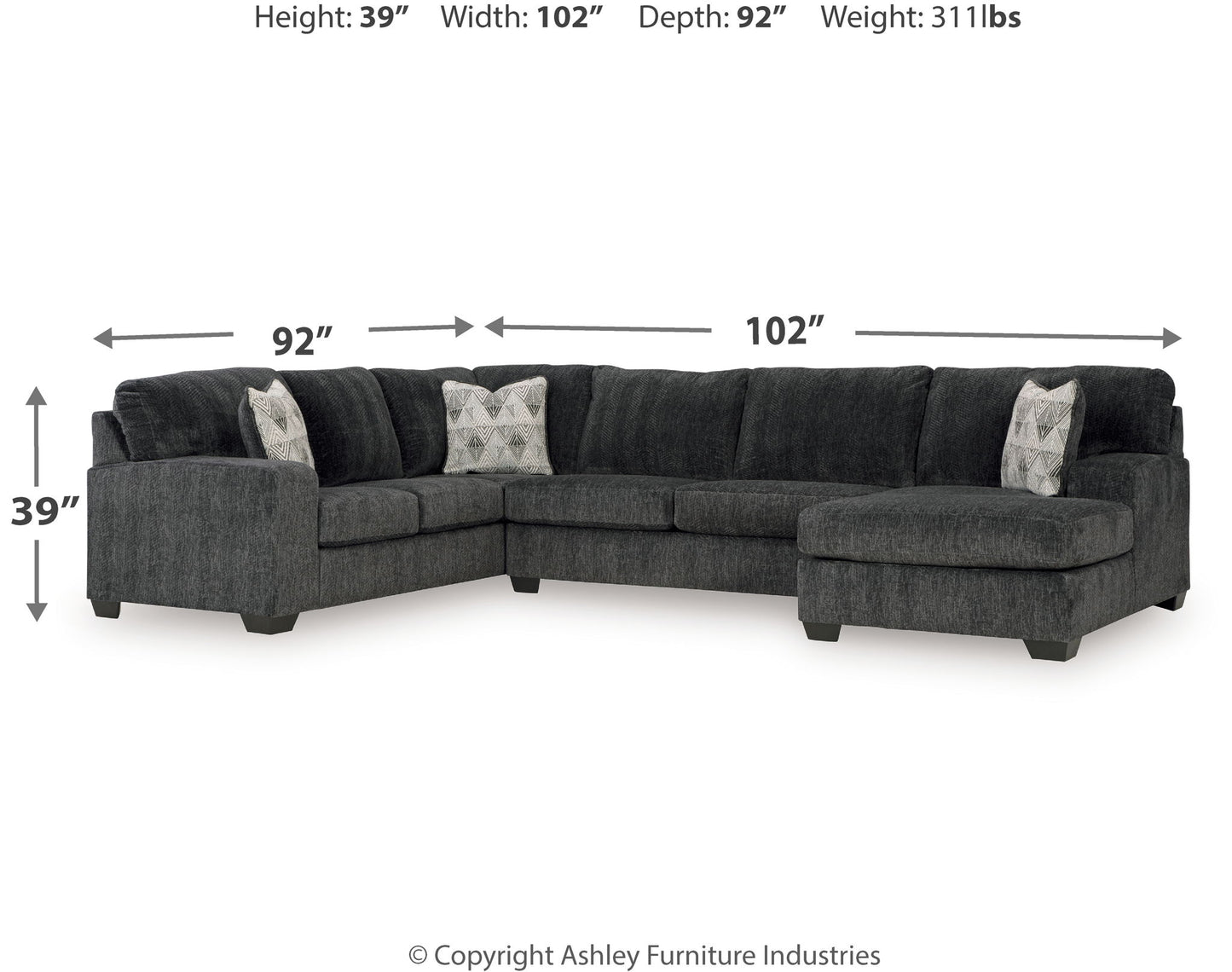 Hollyview - 3-Piece Sectional With Raf Corner Chaise - Shadow