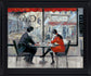 Cafe Conversation - 28" x 34" Framed Wall Art - Dark Gray
