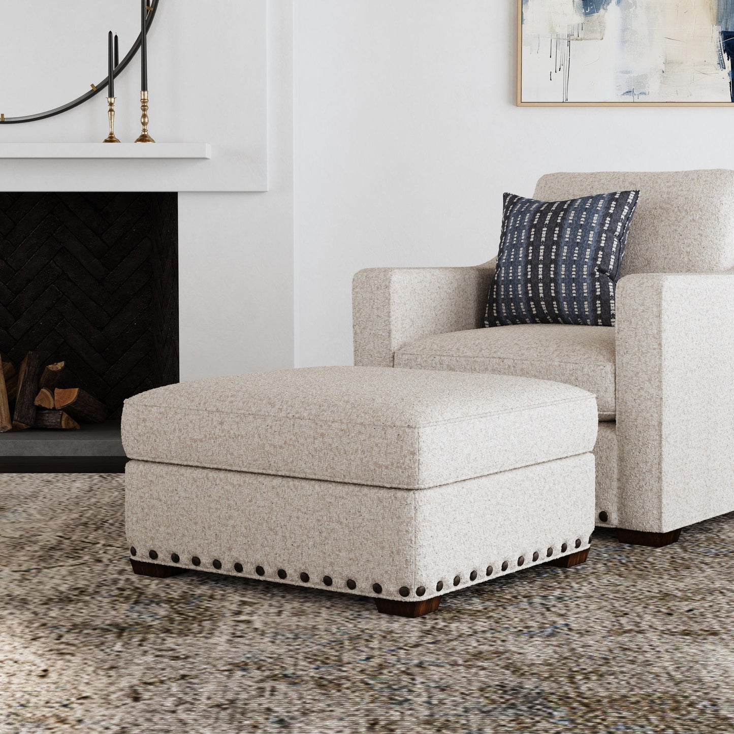 Milo - Fabric Cocktail Ottoman With Nailhead Trim