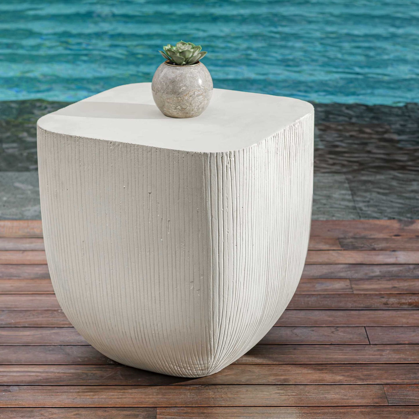 Alma - Concrete Outdoor Side Table - White