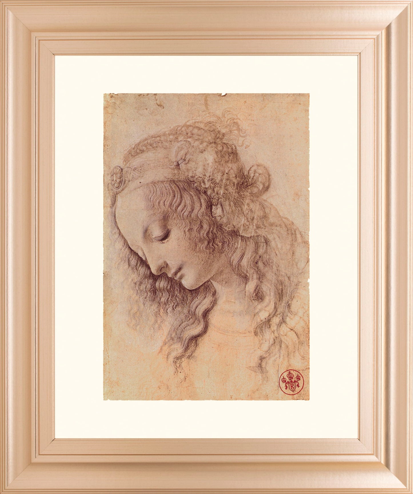 Testa Di Donna Di Profilo By Leonardo Da Vinci - Framed Print Wall Art - Light Brown