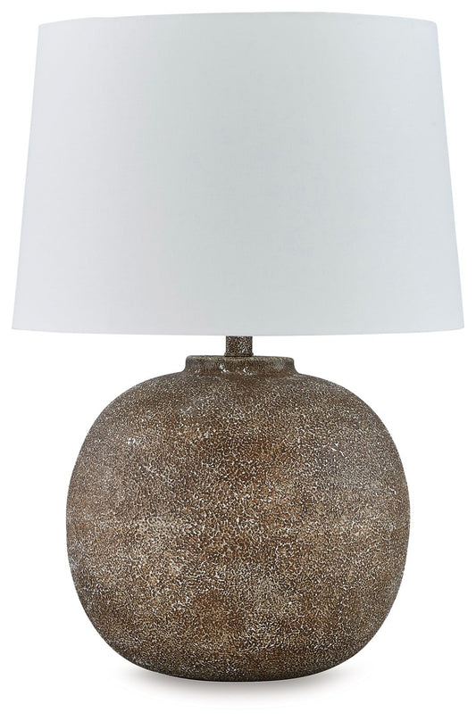 Neavesboro - Antique Brown / White - Metal Table Lamp