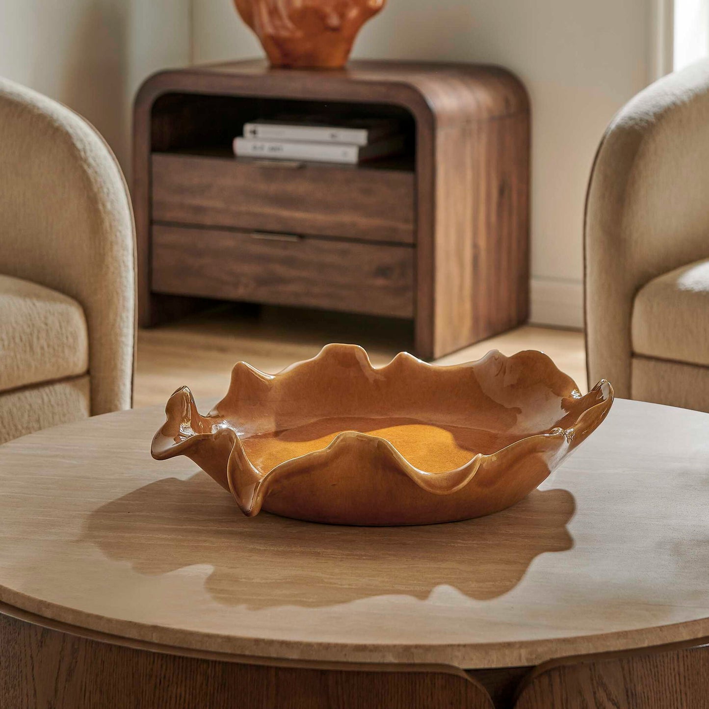 Golden Crest Ruffle - Indoor-Outdoor Bowl - Brown