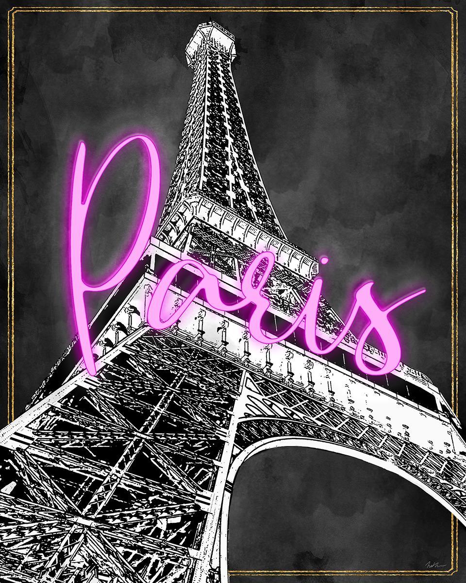 Neon Nights In Paris By Natalie Carpentieri (Framed) - Dark Gray