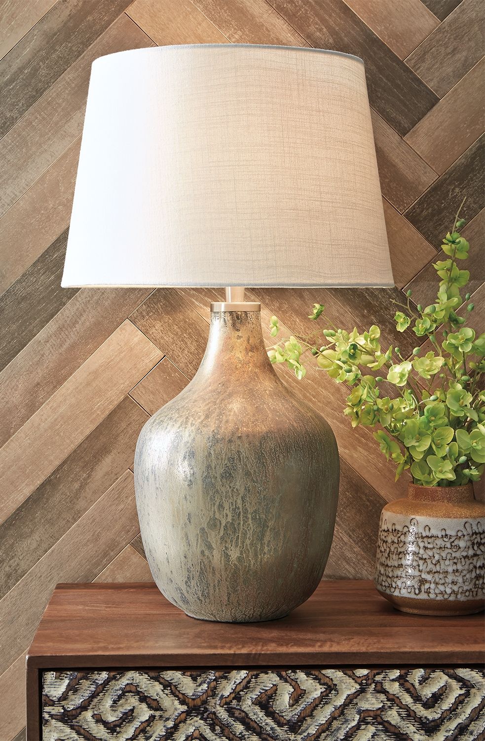 Mari - Glass Table Lamp  - Gray / Gold Finish