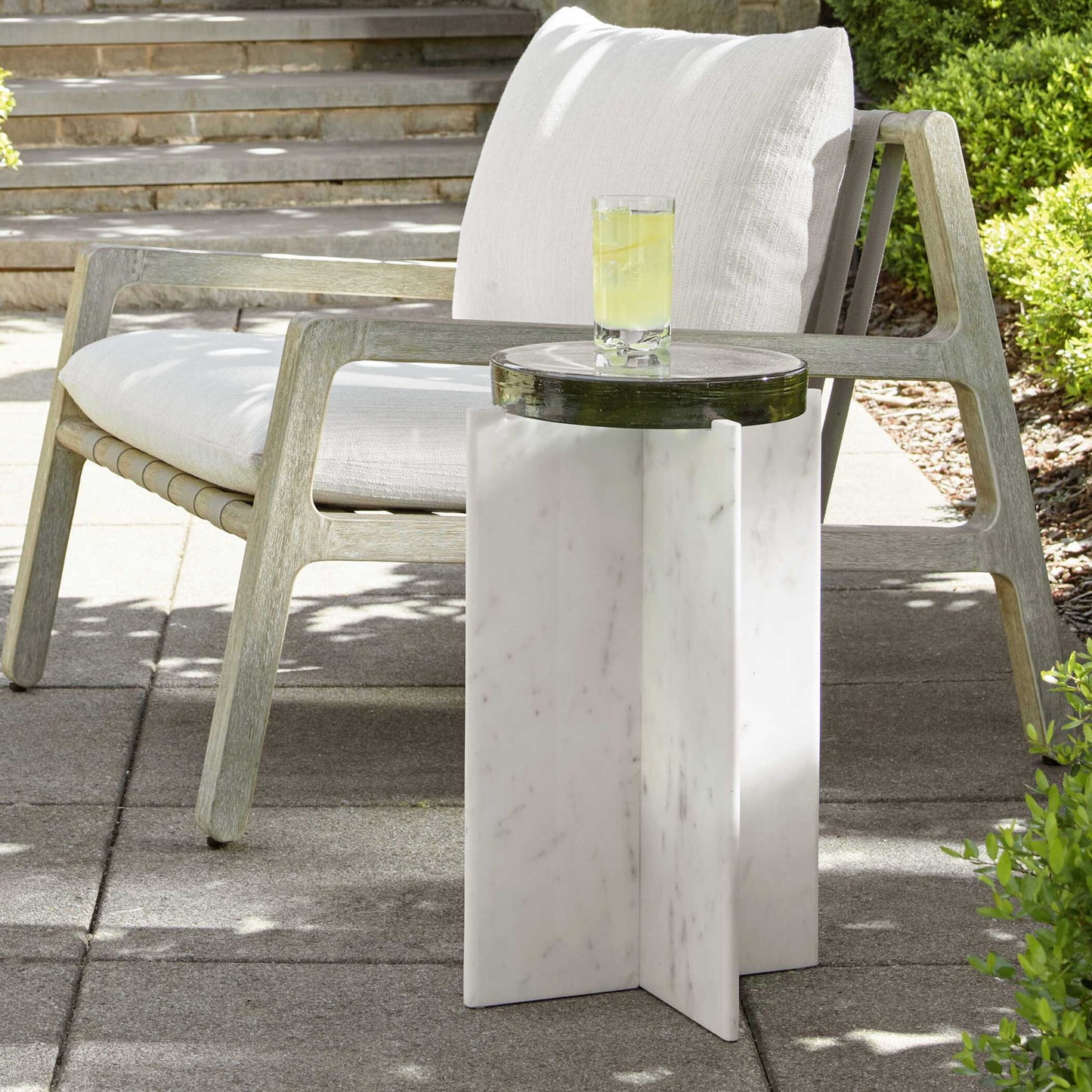 Olina - Marble Outdoor Accent Table - White