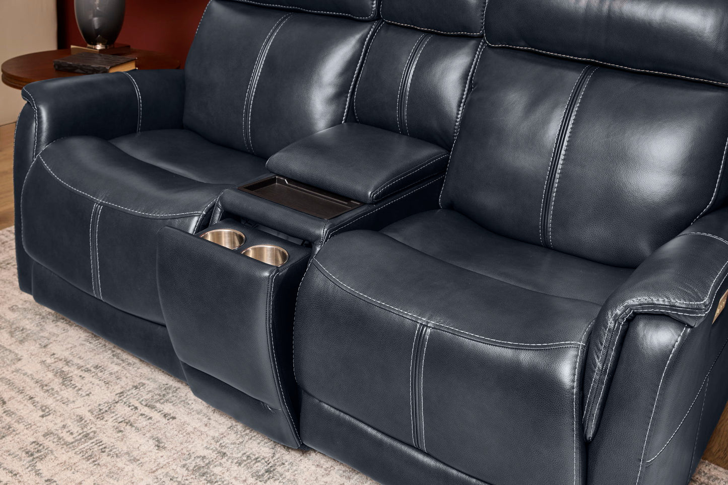 View - Power Reclining Loveseat With Console, Power Headrest & Lumbar
