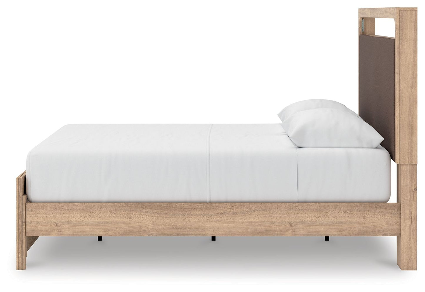Kinlanni - 3 Pc. - Queen Upholstered Panel Bed With Roll Slats, Dresser And Mirror - Tan
