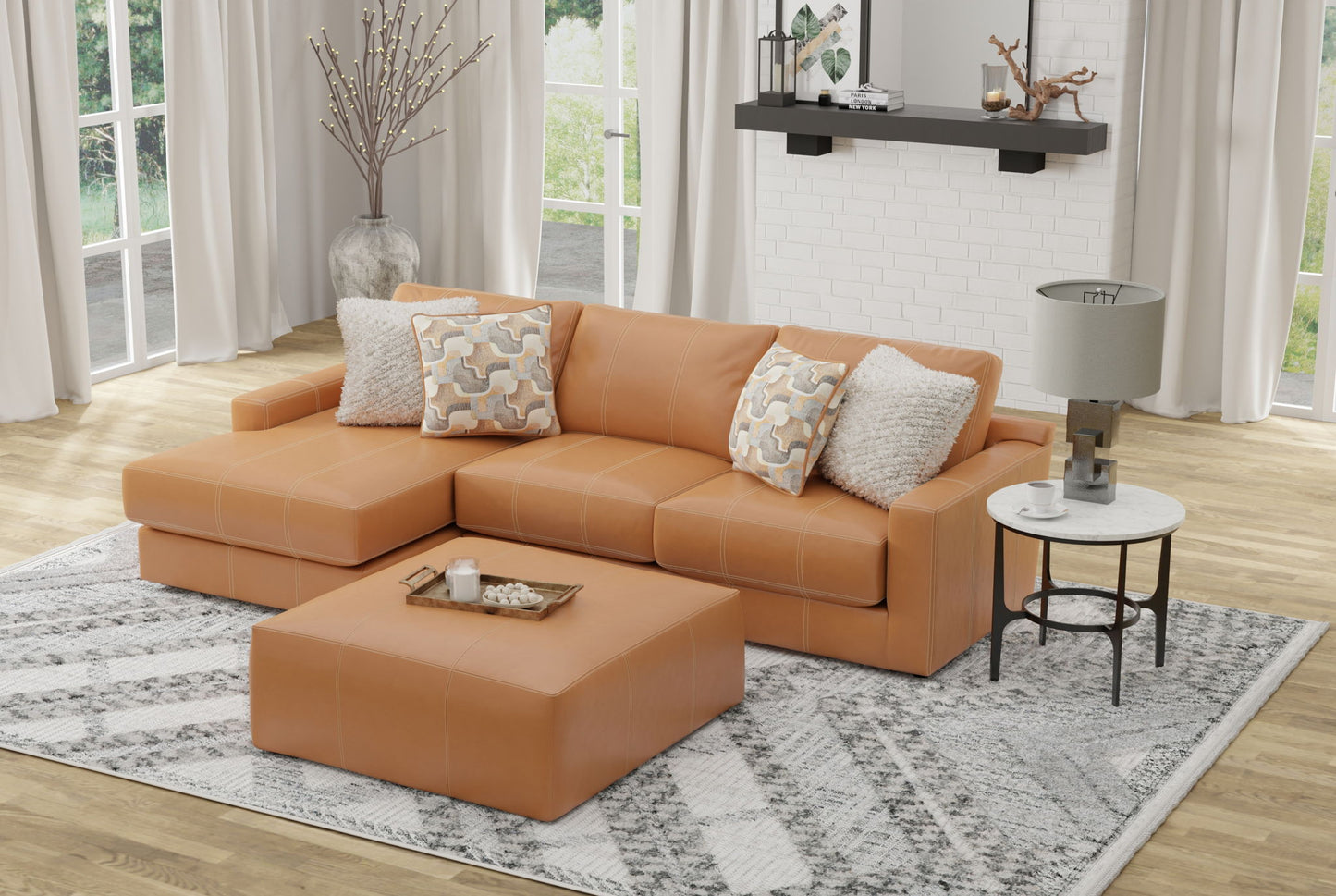 Minori - Italian Leather Sofa / Chaise And Cocktail Ottoman