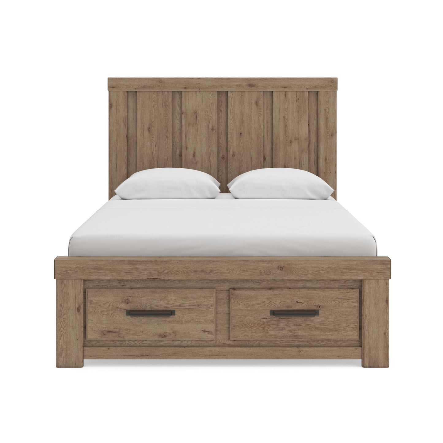 Oliandon - 3 Pc. - Queen Panel Storage Bed, Dresser And Mirror - Light Brown