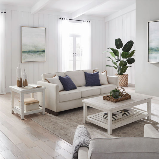 Backroads - 3 Piece Table Set (Rectangular Cocktail Table & 2 End Tables)- Weathered White & Parchment Brown