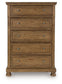 Feddinger - 5 Pc. - Queen Sleigh Storage Bed, Dresser, Mirror, Chest And Nightstand - Medium Brown