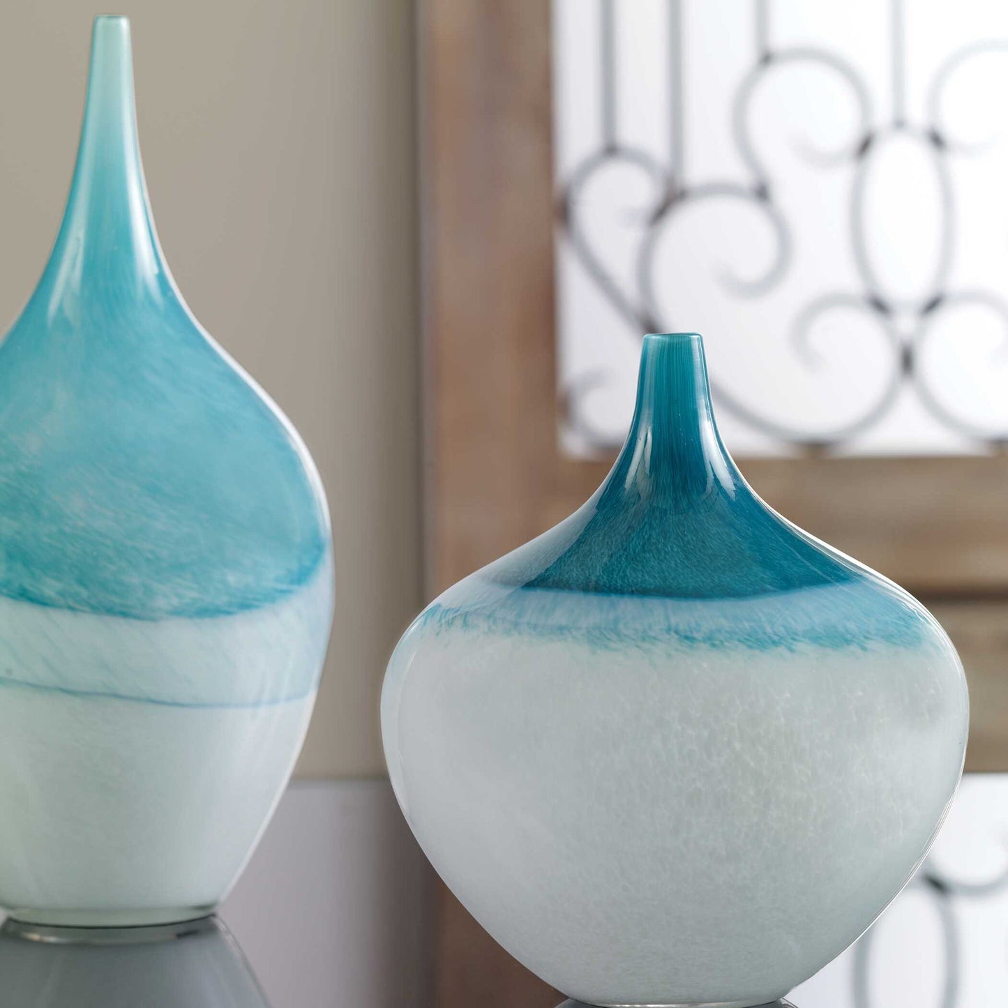 Carla - Vases (Set of 2) - White & Teal