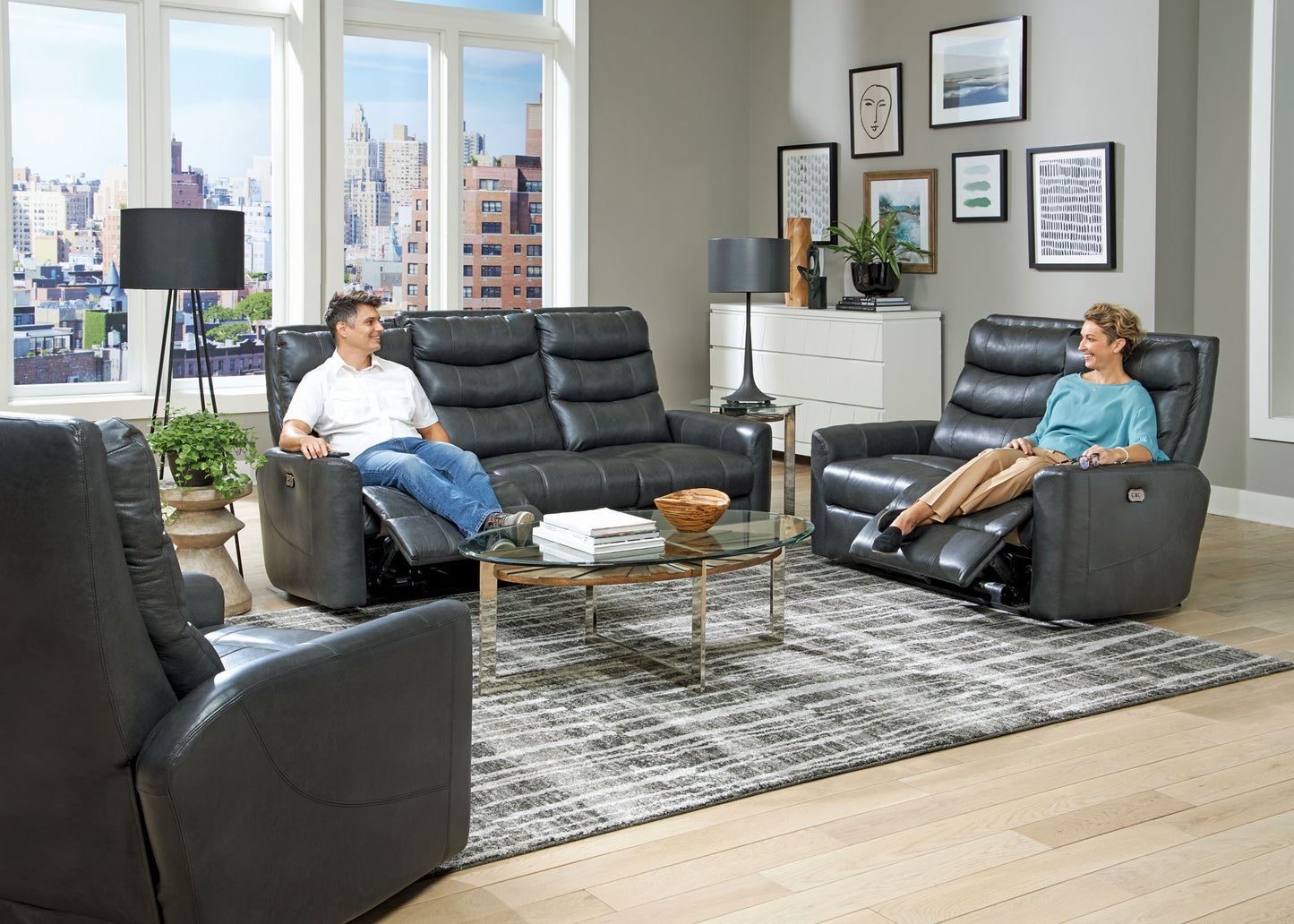 Bosa - Leather Power Reclining Sofa - Charcoal