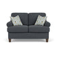 Moxy - Fabric Loveseat, T-Shaped Seat Cushion, Curved Sock Arms