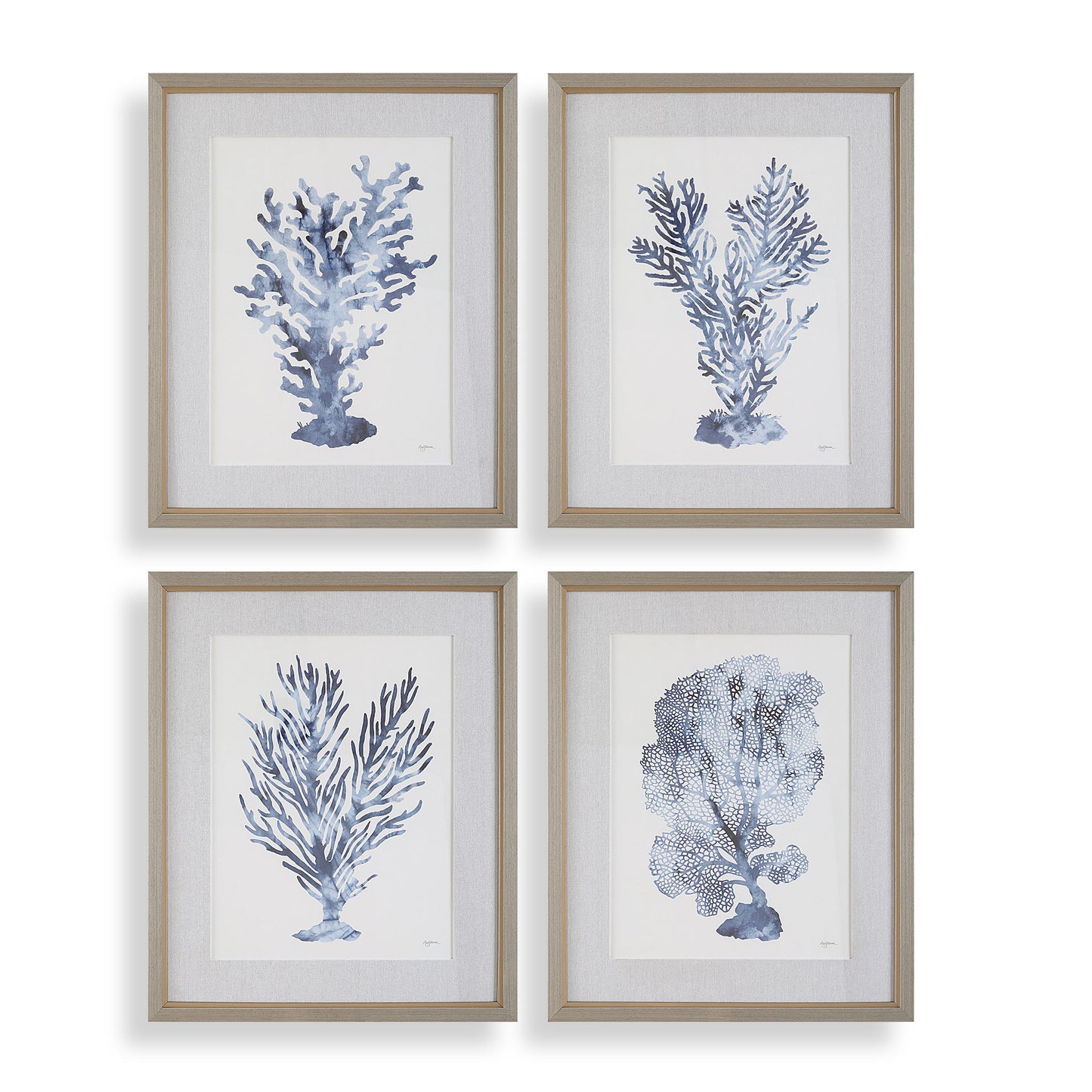 Shibori Coral - Framed Prints (Set of 4) - Light Gray