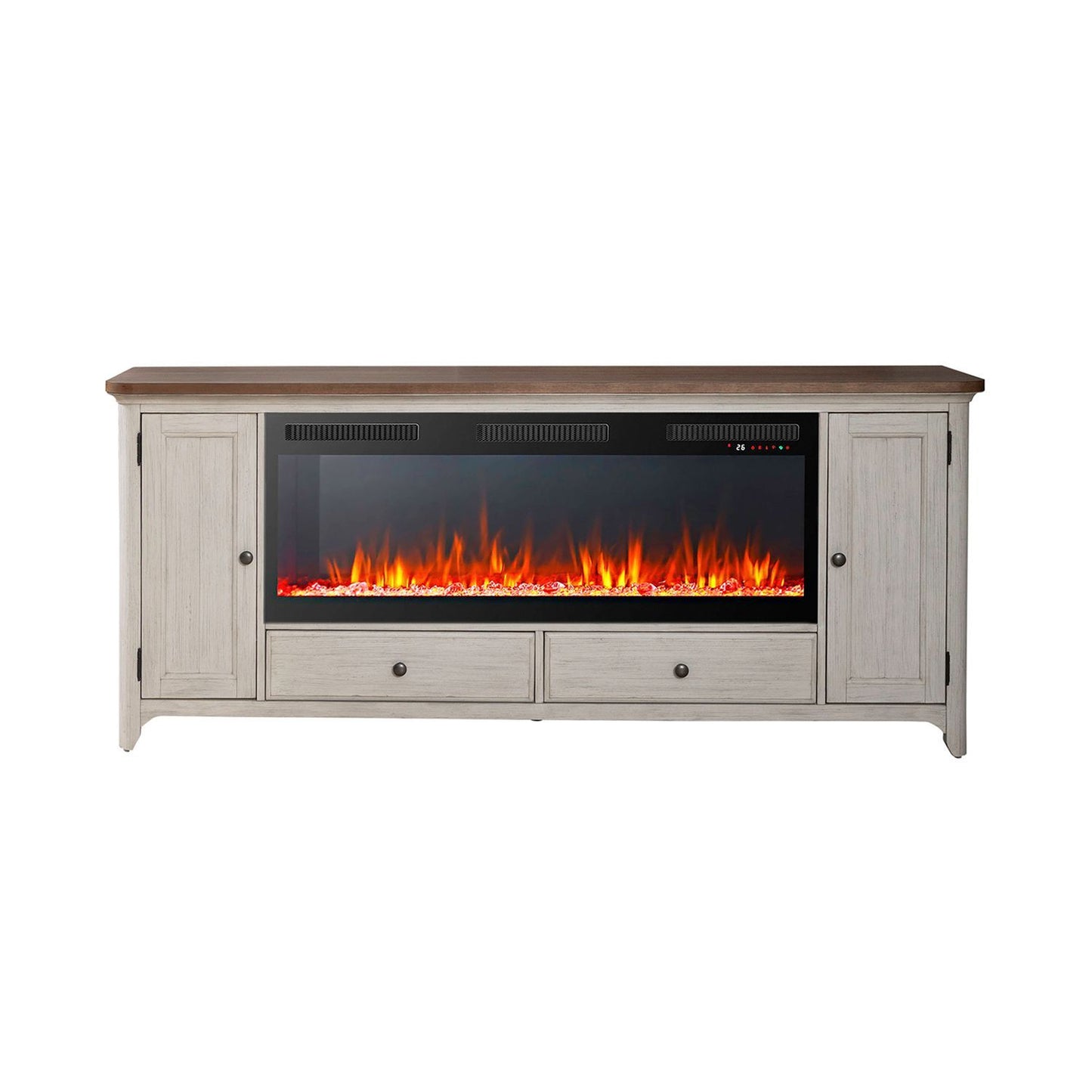 Fireplace TV Consoles - 80" Console With Fire FTS Set - Brown / White