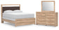 Kinlanni - 3 Pc. - Queen Upholstered Panel Bed, Dresser And Mirror - Tan