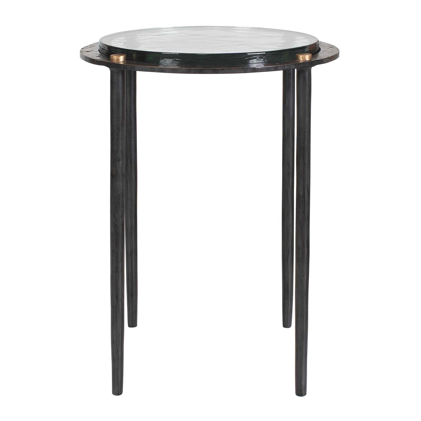 Kennington - Round Glass Accent Table - Black / Brass / Bronze