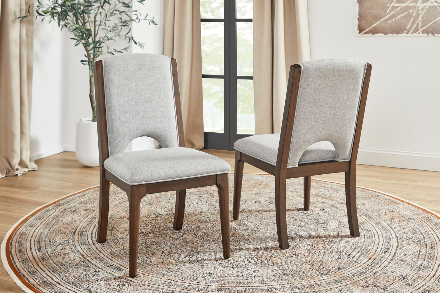 Athens - Upholstered Dining Chair (Set of 2) - Light Gray / Chocolate Brown