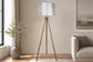 "Luxe Tripod Elegance" Faux Leather Wrap Floor Lamp - Greige / Soft Gold